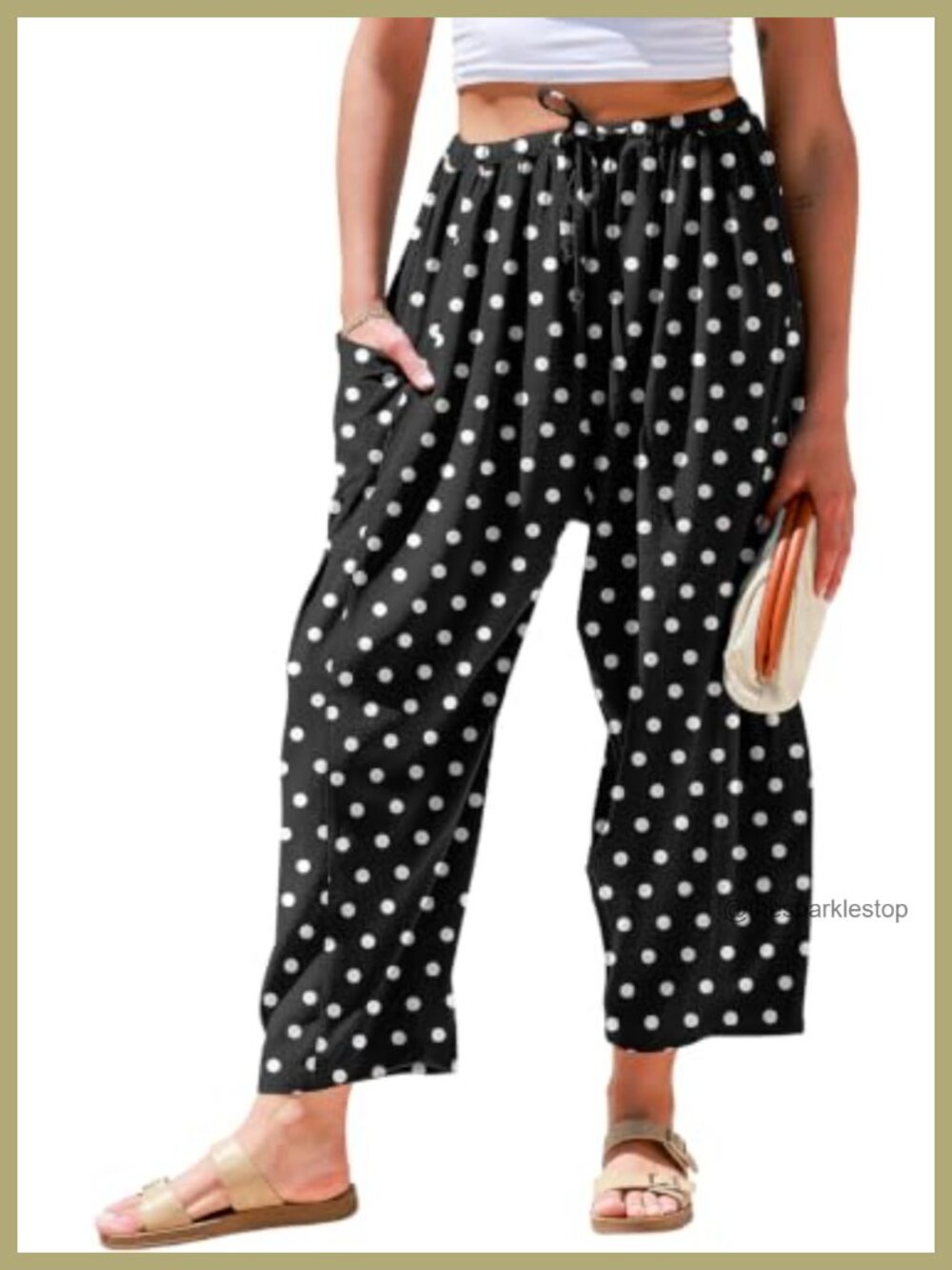 Linen Blend Wide Leg Palazzo Harem Pants with Pockets Drawstring